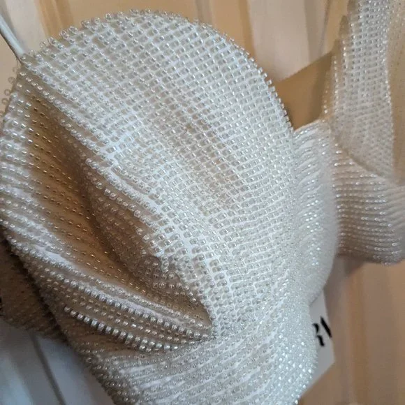 Zara Oyster White Beaded Crop Top NWT - Picture 5 of 5